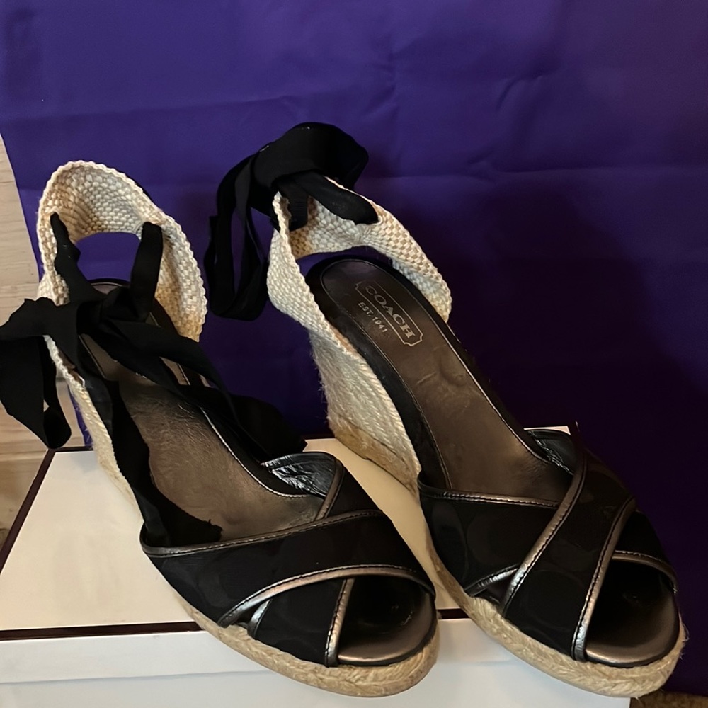 Coach Wrap around the ankle wedge espadrilles